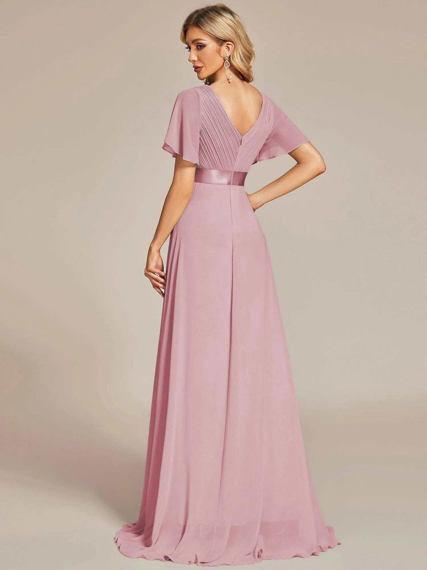 Custom Size Flutter Sleeves Chiffon Empire Waist Bridesmaid Dress