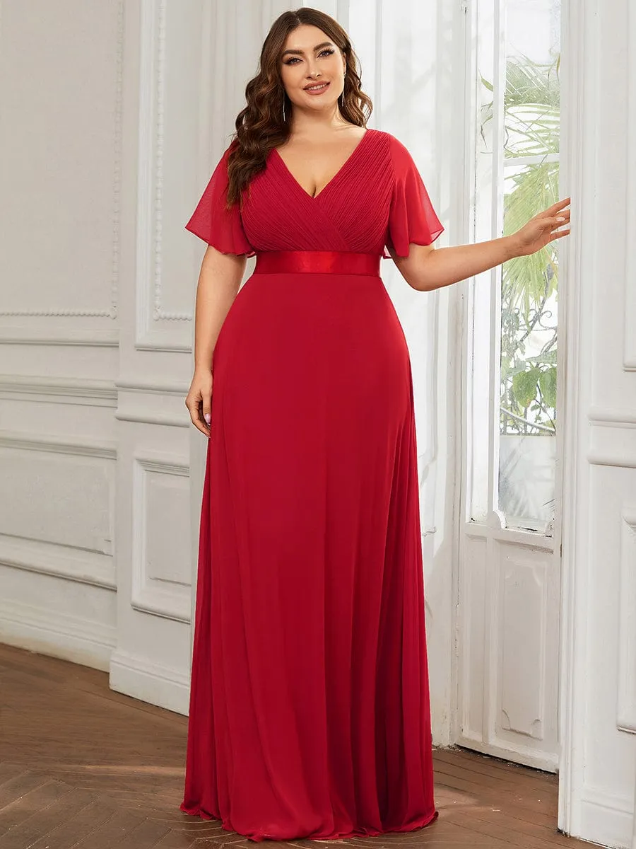 Custom Size Flutter Sleeves Chiffon Empire Waist Bridesmaid Dress