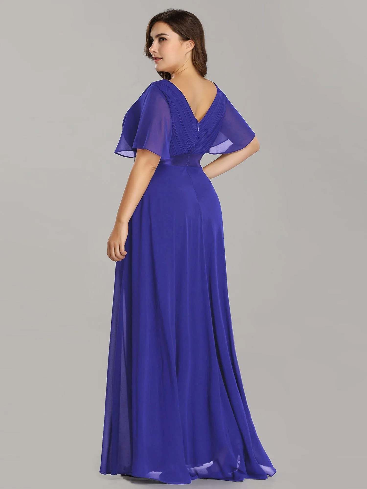 Custom Size Flutter Sleeves Chiffon Empire Waist Bridesmaid Dress