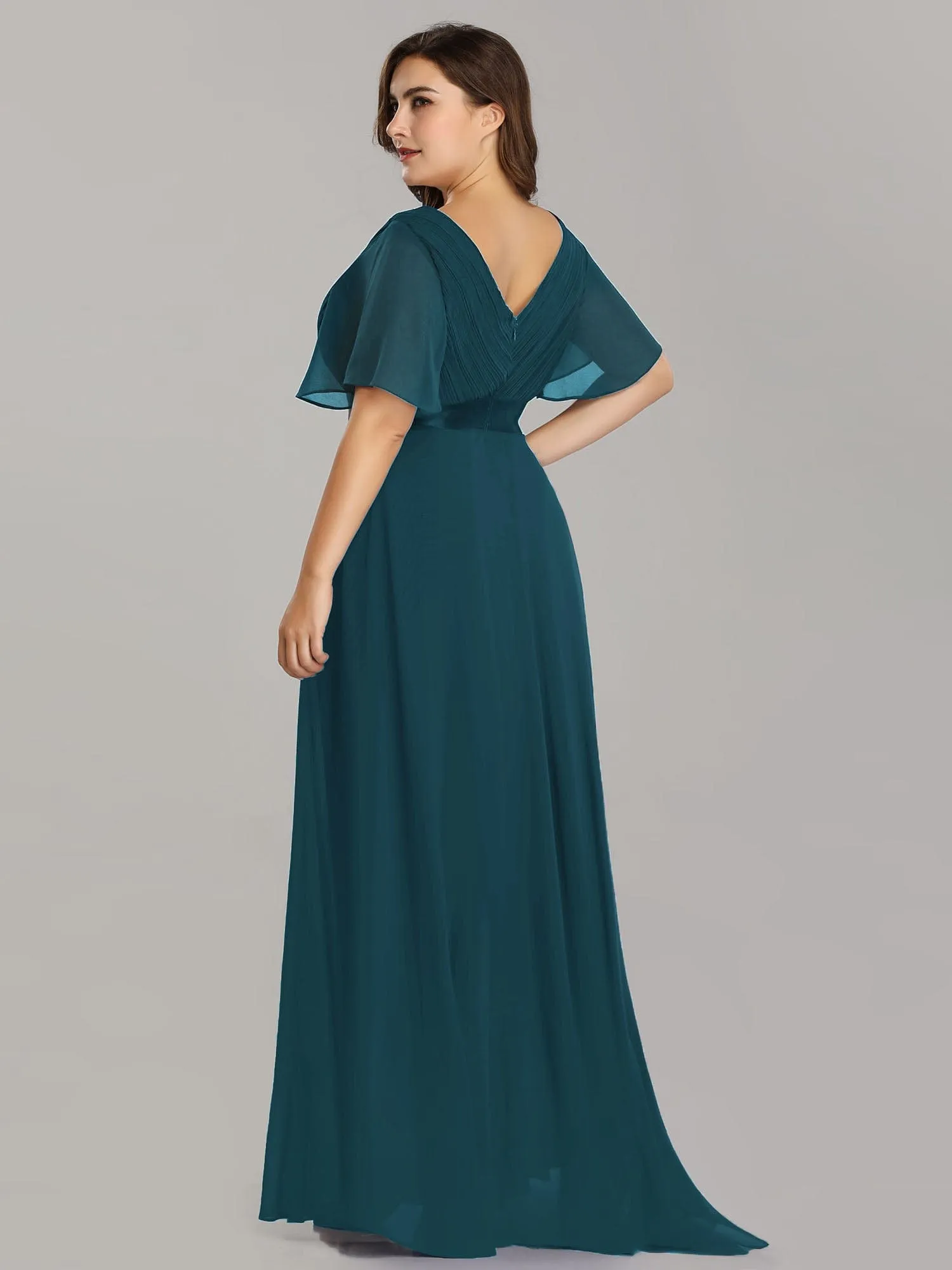 Custom Size Flutter Sleeves Chiffon Empire Waist Bridesmaid Dress