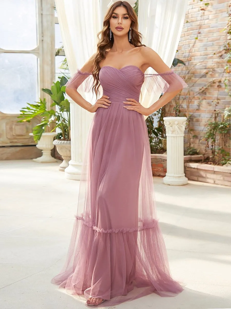 Custom Size Off-Shoulder Sweetheart Double Layer Pleated Evening Dress