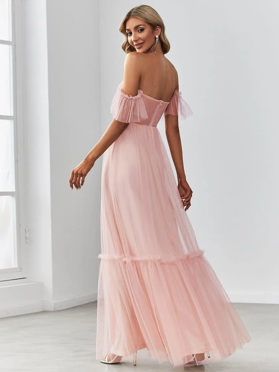 Custom Size Off-Shoulder Sweetheart Double Layer Pleated Evening Dress