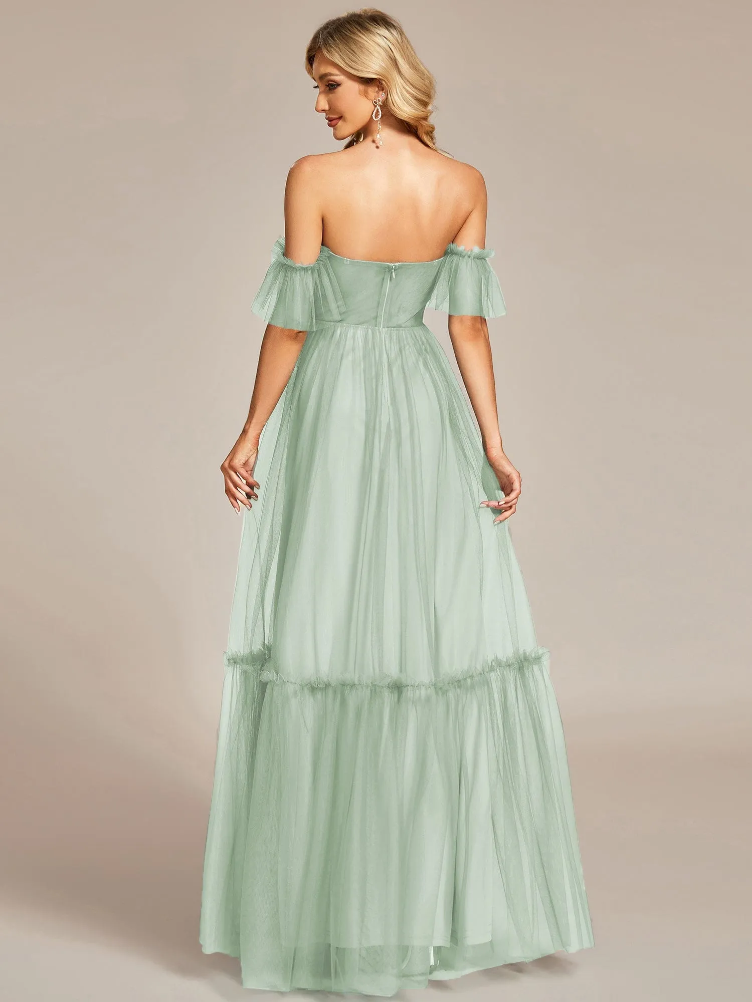 Custom Size Off-Shoulder Sweetheart Double Layer Pleated Evening Dress