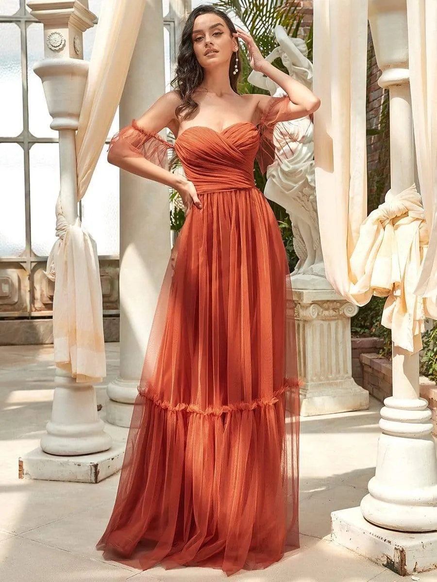 Custom Size Off-Shoulder Sweetheart Double Layer Pleated Evening Dress