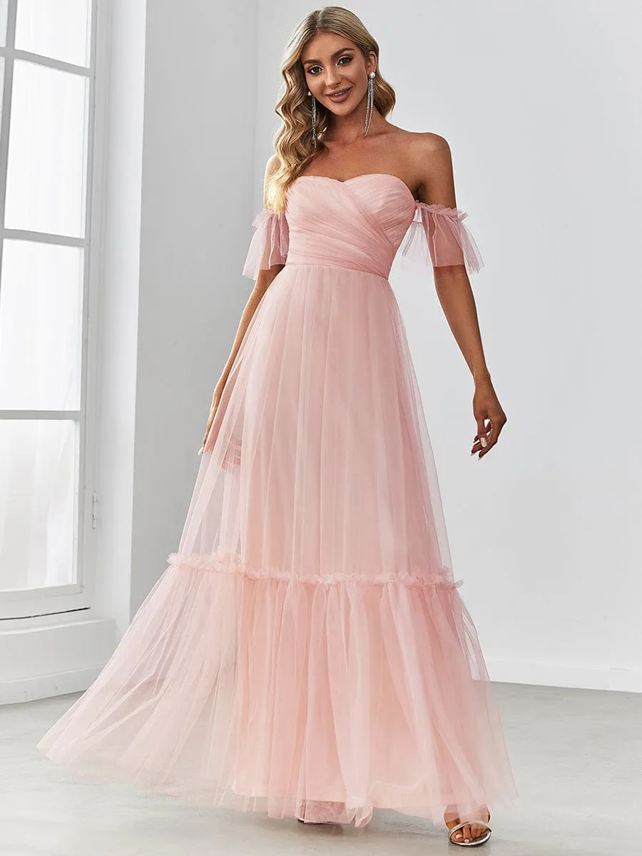 Custom Size Off-Shoulder Sweetheart Double Layer Pleated Evening Dress