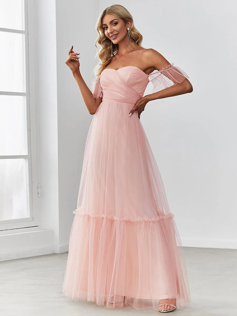 Custom Size Off-Shoulder Sweetheart Double Layer Pleated Evening Dress