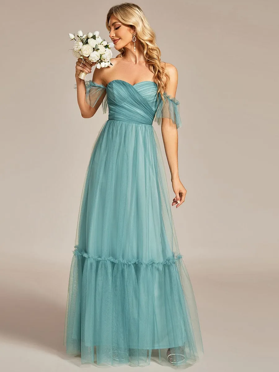 Custom Size Off-Shoulder Sweetheart Double Layer Pleated Evening Dress