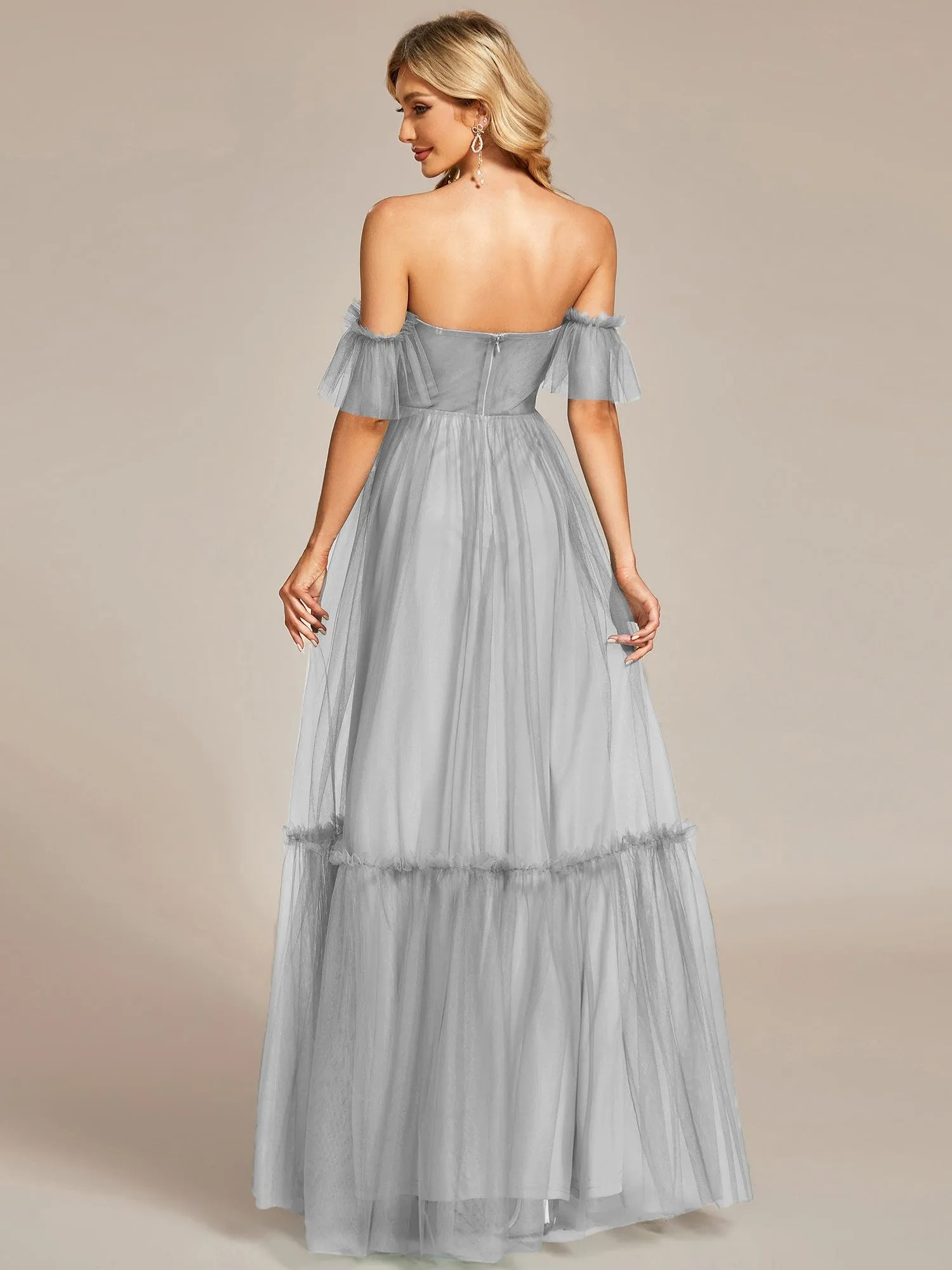 Custom Size Off-Shoulder Sweetheart Double Layer Pleated Evening Dress