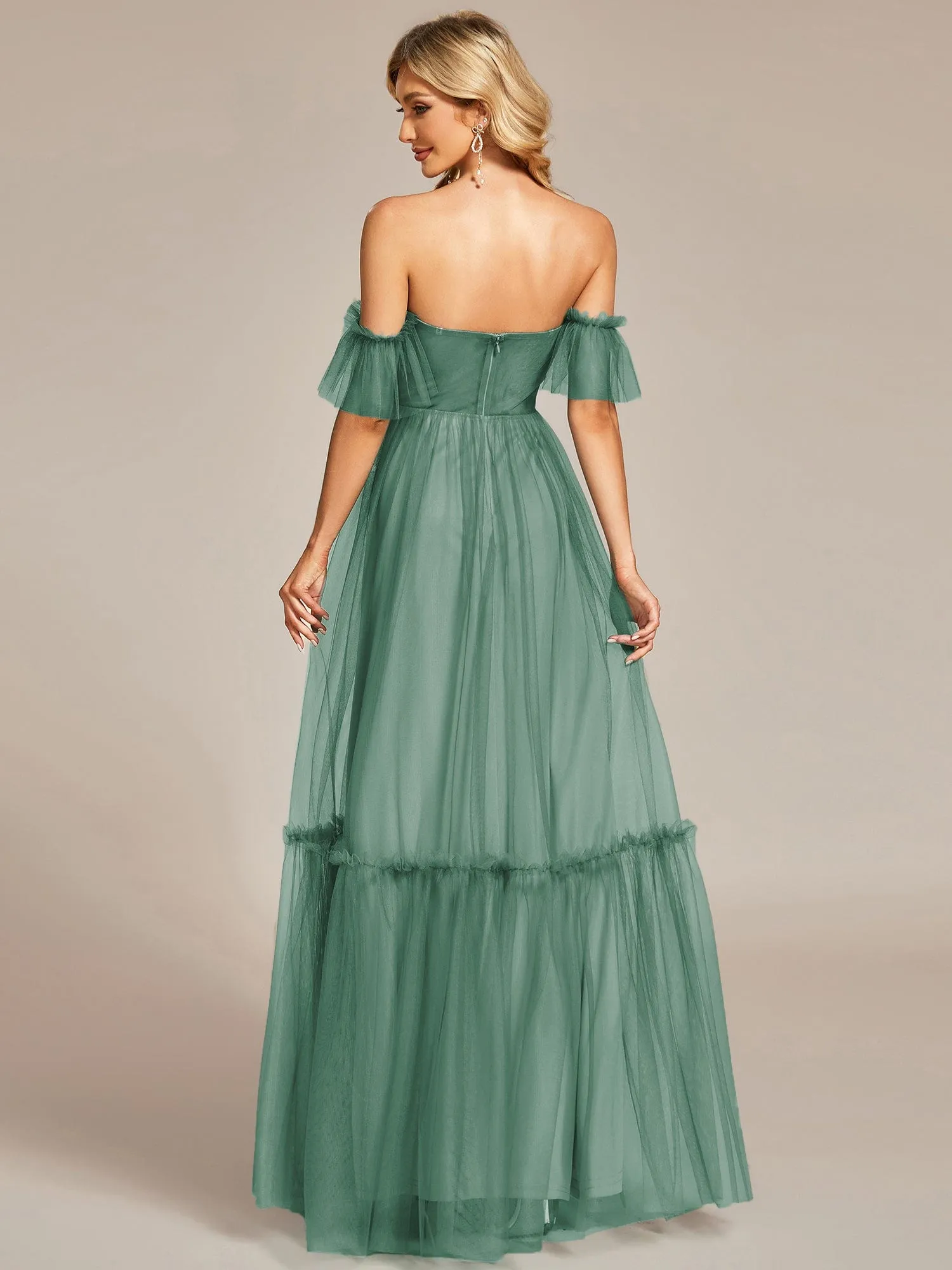 Custom Size Off-Shoulder Sweetheart Double Layer Pleated Evening Dress