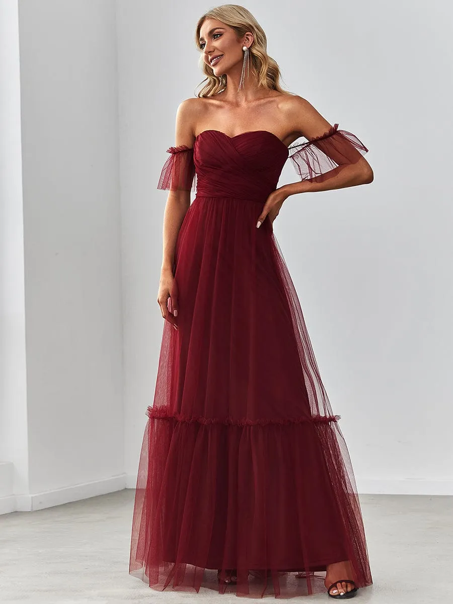 Custom Size Off-Shoulder Sweetheart Double Layer Pleated Evening Dress