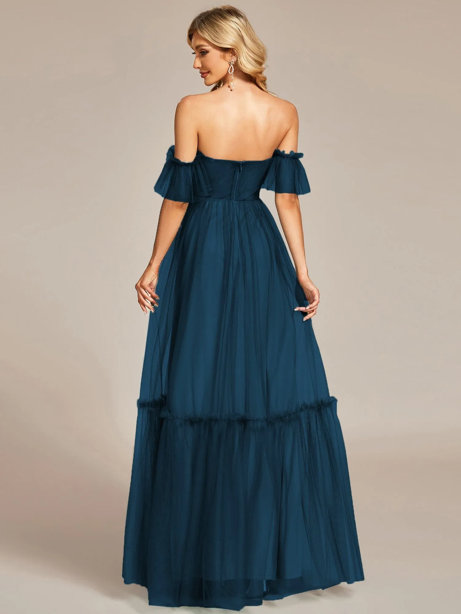 Custom Size Off-Shoulder Sweetheart Double Layer Pleated Evening Dress