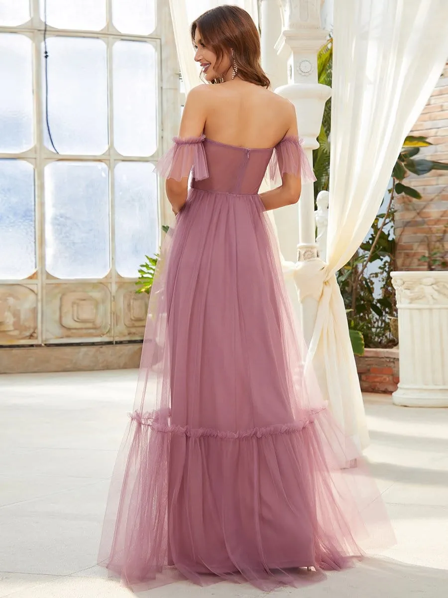 Custom Size Off-Shoulder Sweetheart Double Layer Pleated Evening Dress