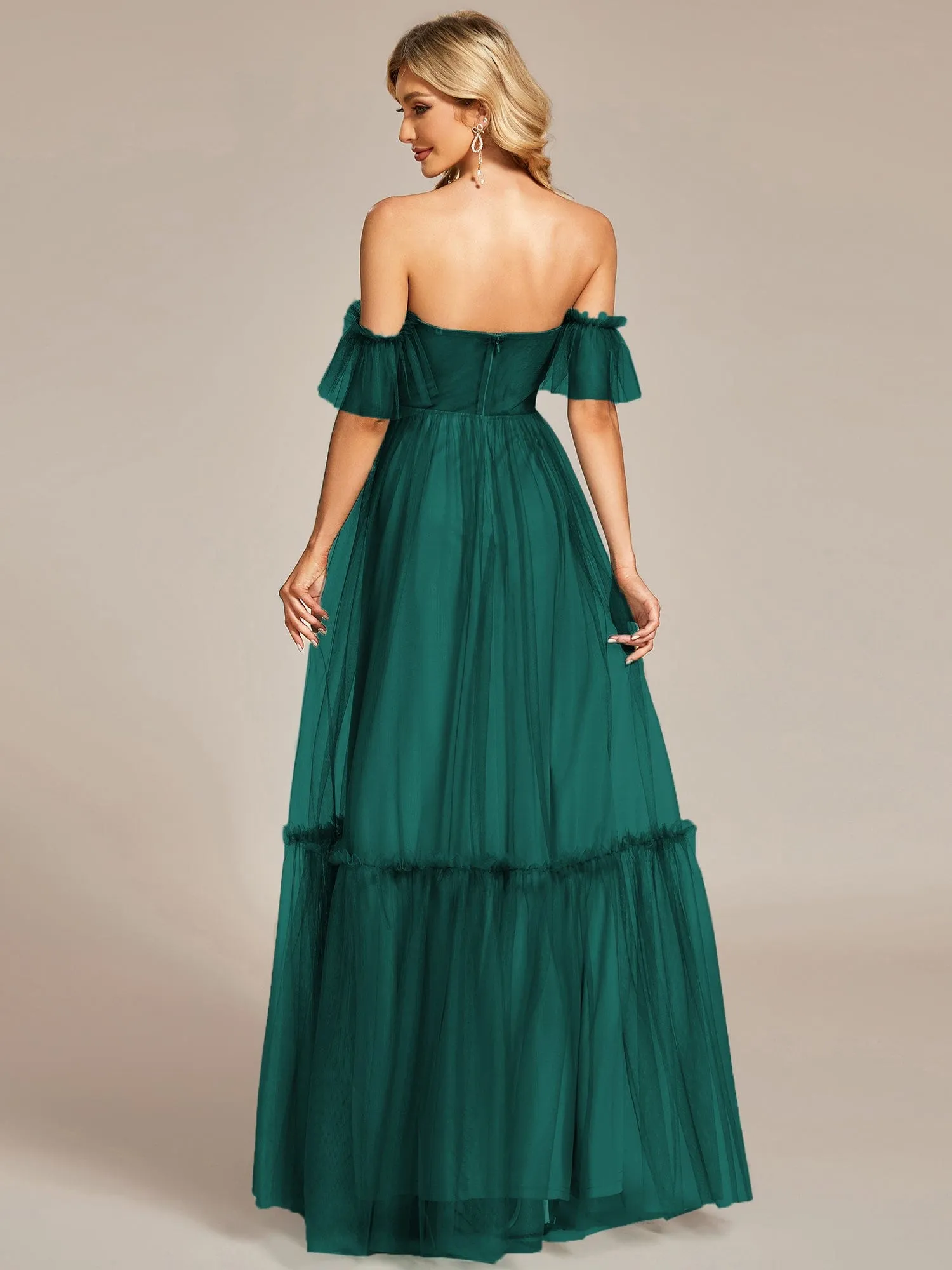 Custom Size Off-Shoulder Sweetheart Double Layer Pleated Evening Dress