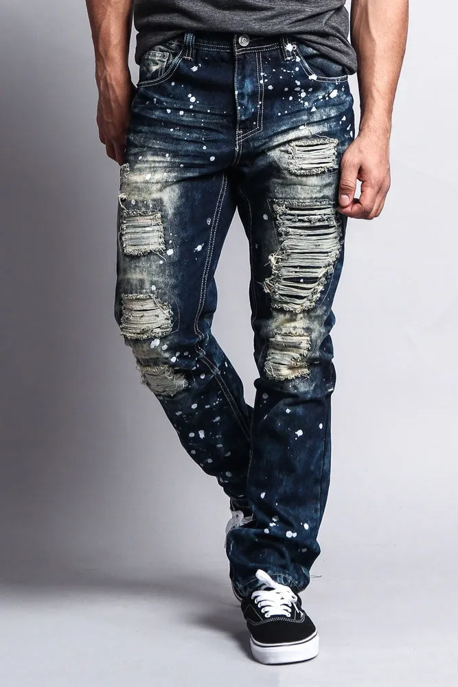 Distressed Paint Splattered Slim Jeans