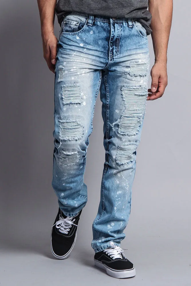 Distressed Paint Splattered Slim Jeans