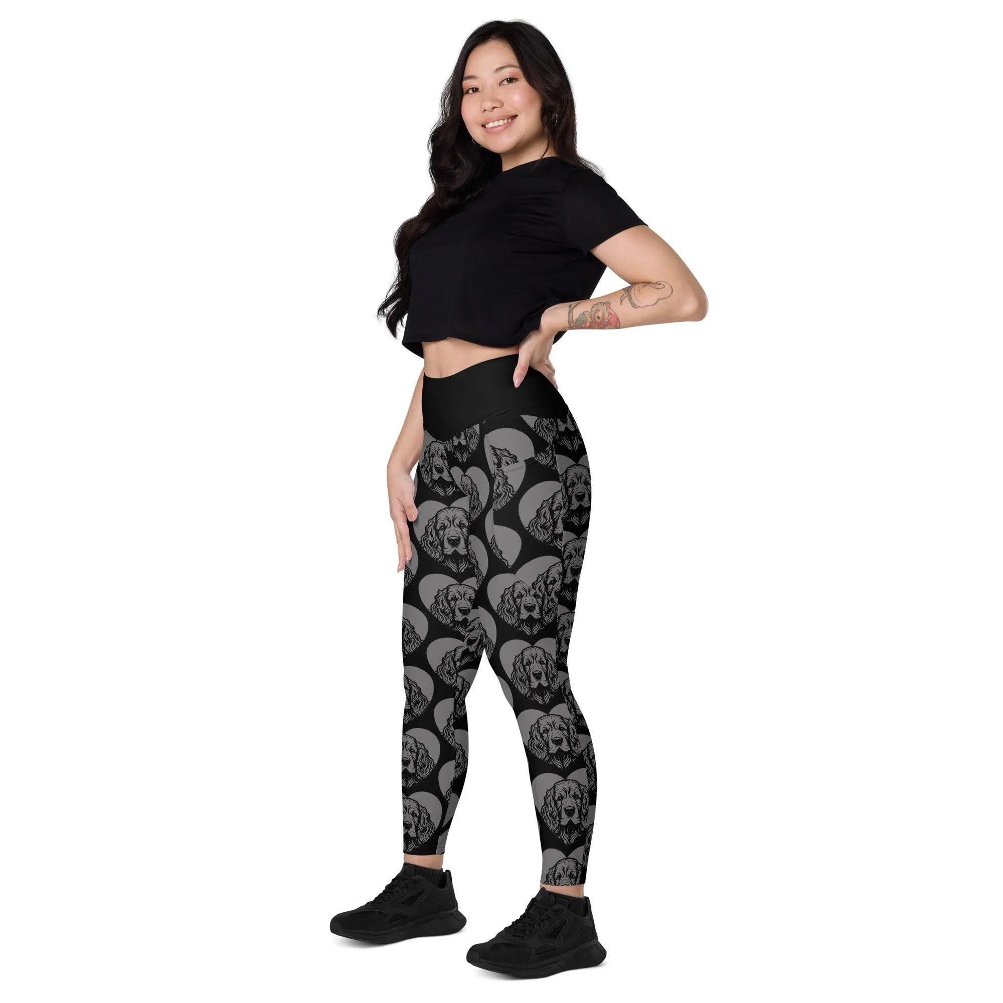 DOG BREED LEGGINGS with pockets - CLUMBER SPANIEL - HERTTAHOUND - grey