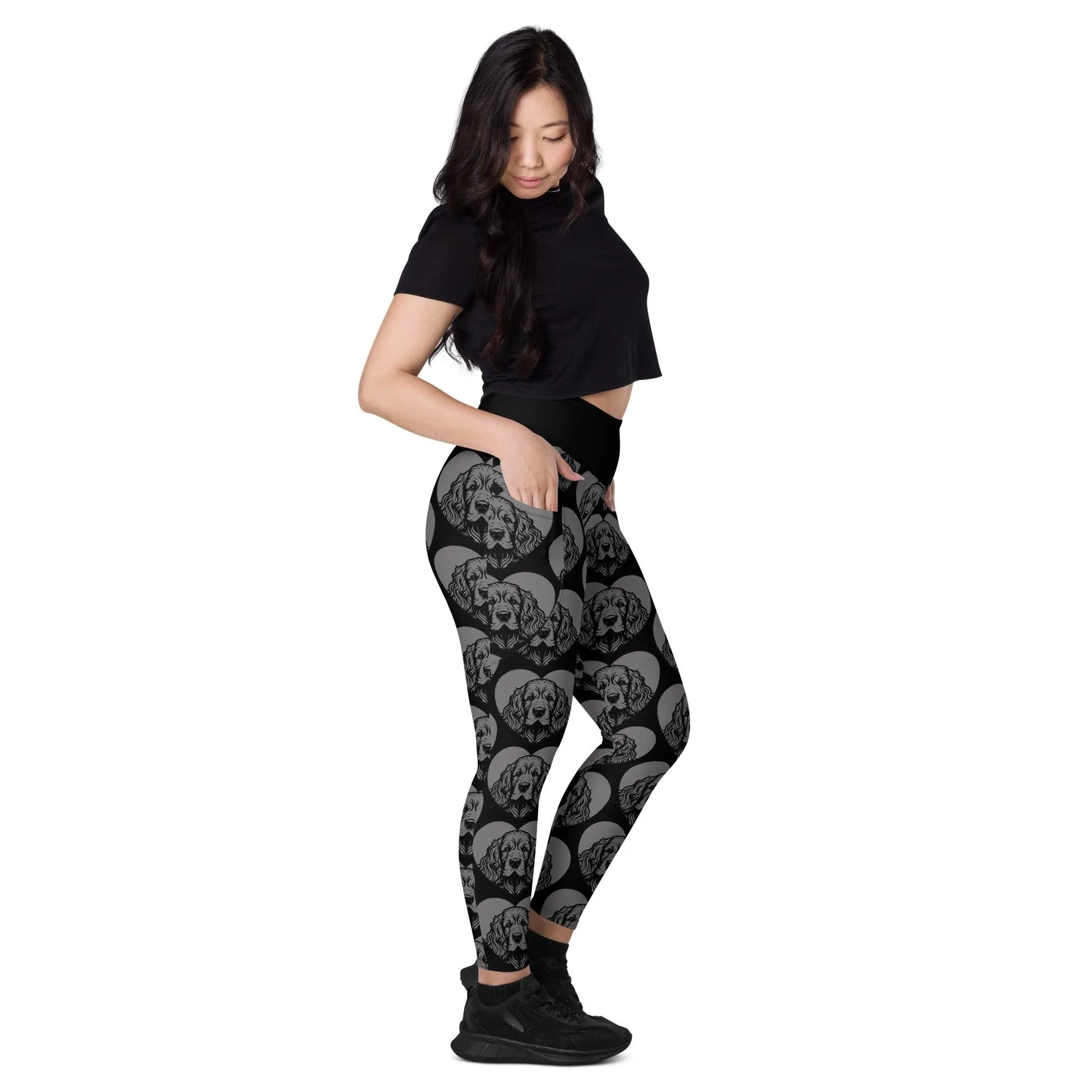 DOG BREED LEGGINGS with pockets - CLUMBER SPANIEL - HERTTAHOUND - grey