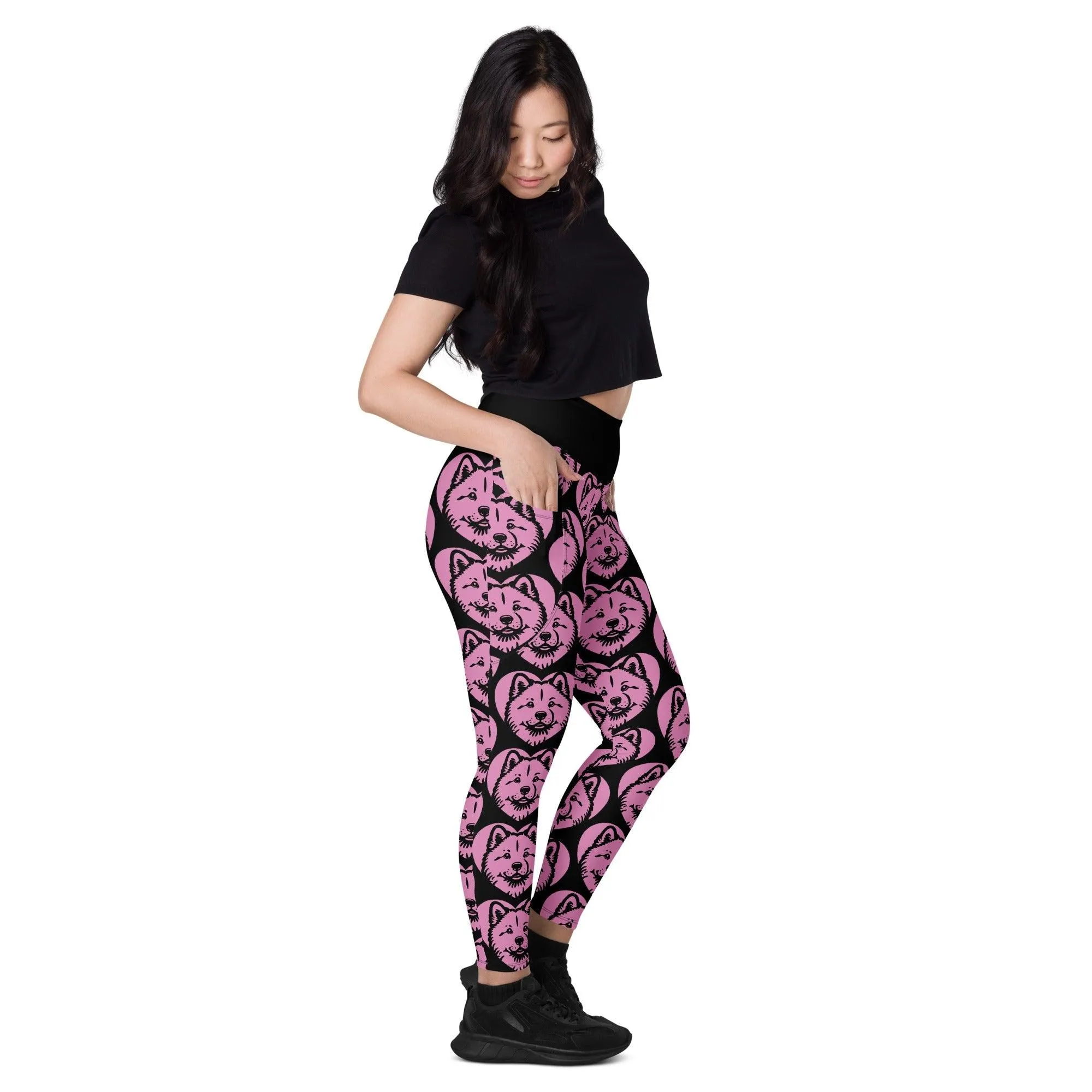 DOG BREED LEGGINGS with pockets - HOKKAIDO - HERTTAHOUND - pink