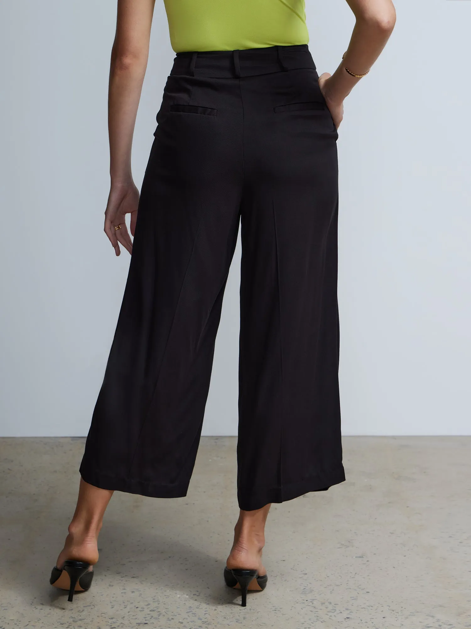 Double Button Twill Wide Leg Pant