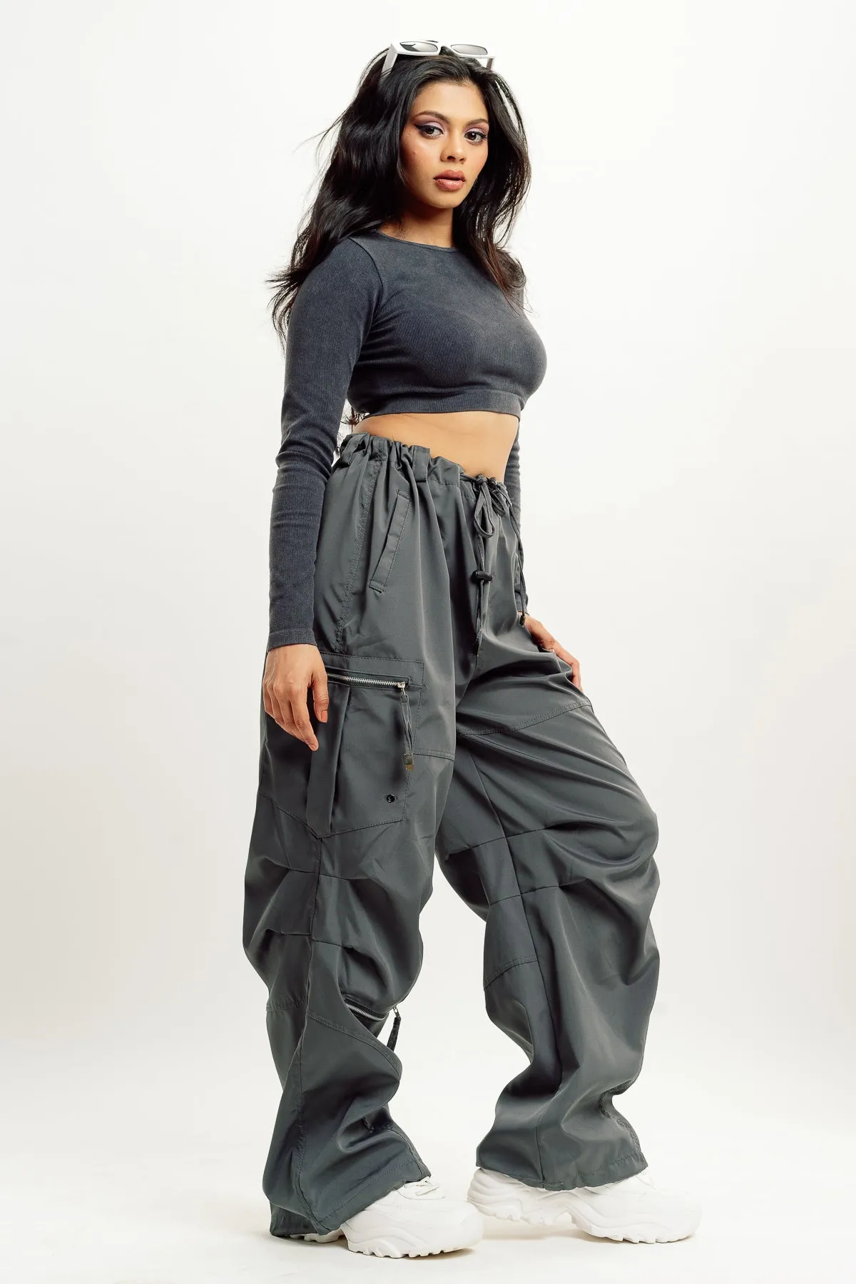 Grey Parachute Cargo Pant