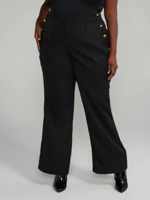 High-Rise Button Detail Flare Leg Pants