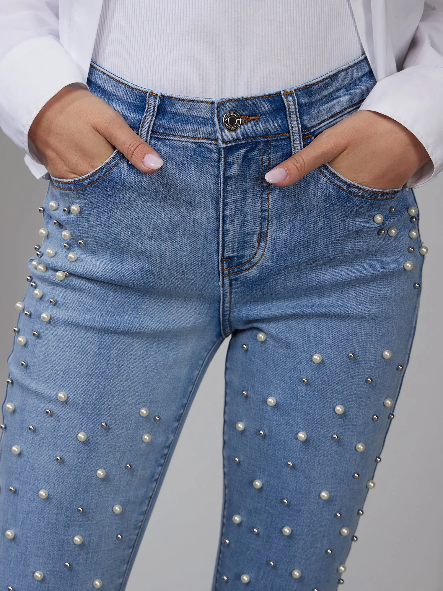 High Rise Pearl Skinny Jeans