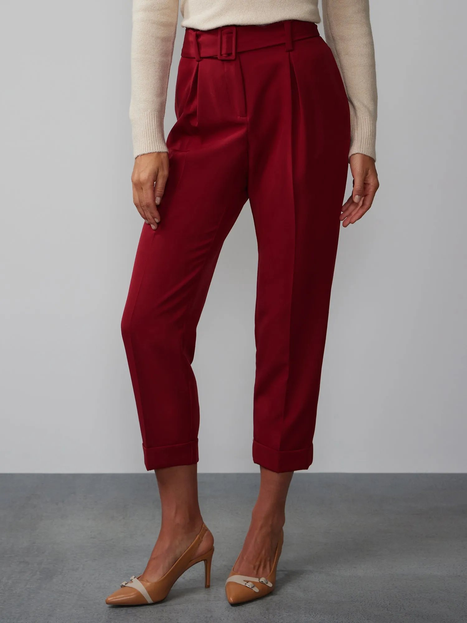 High Rise Pleated Cuff Pants