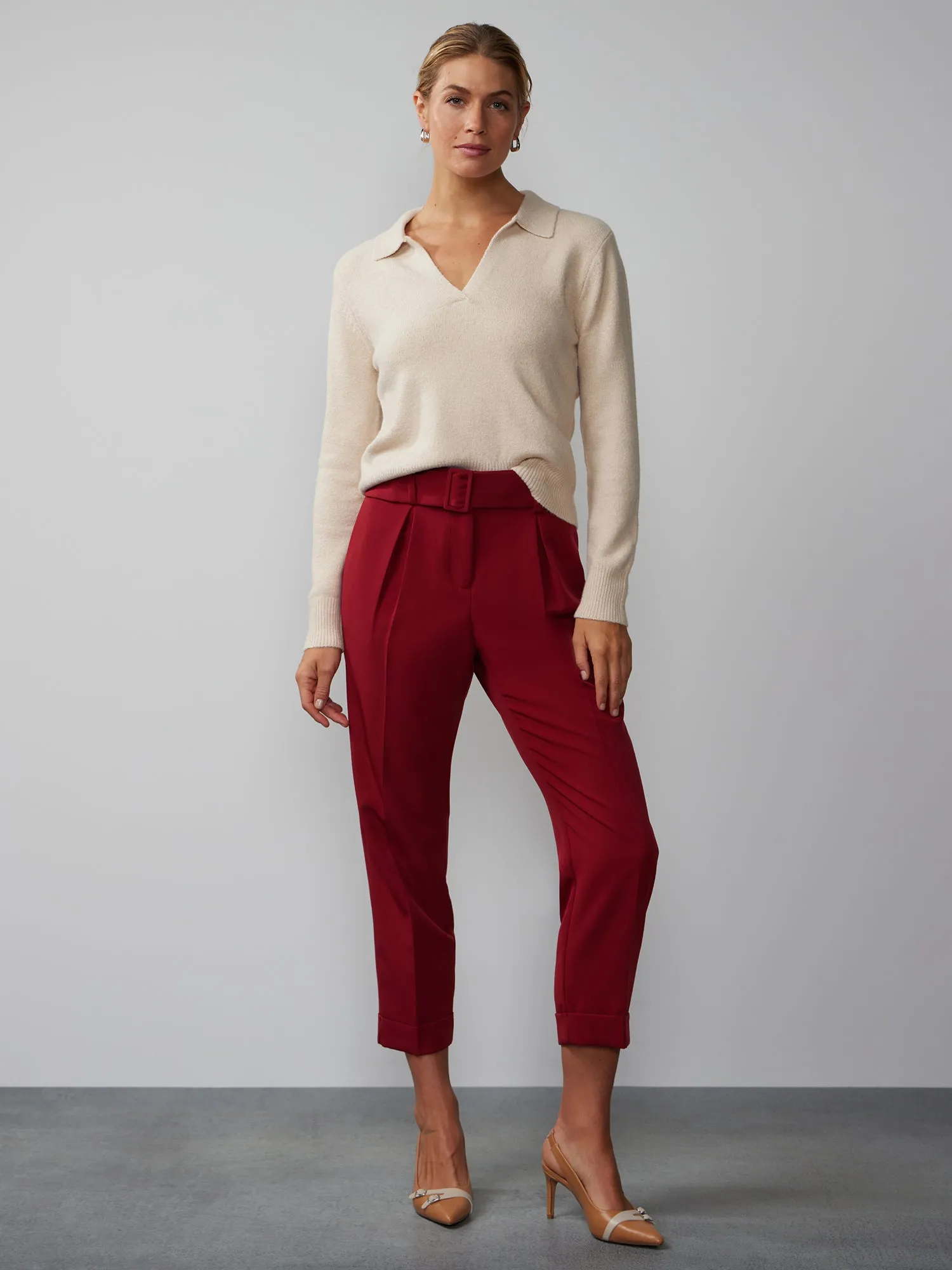 High Rise Pleated Cuff Pants