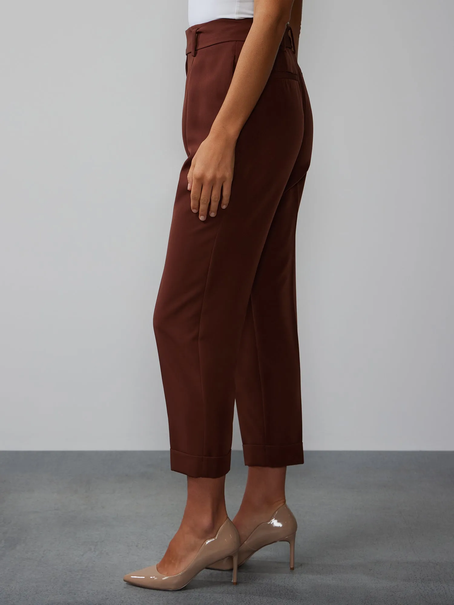 High Rise Pleated Cuff Pants