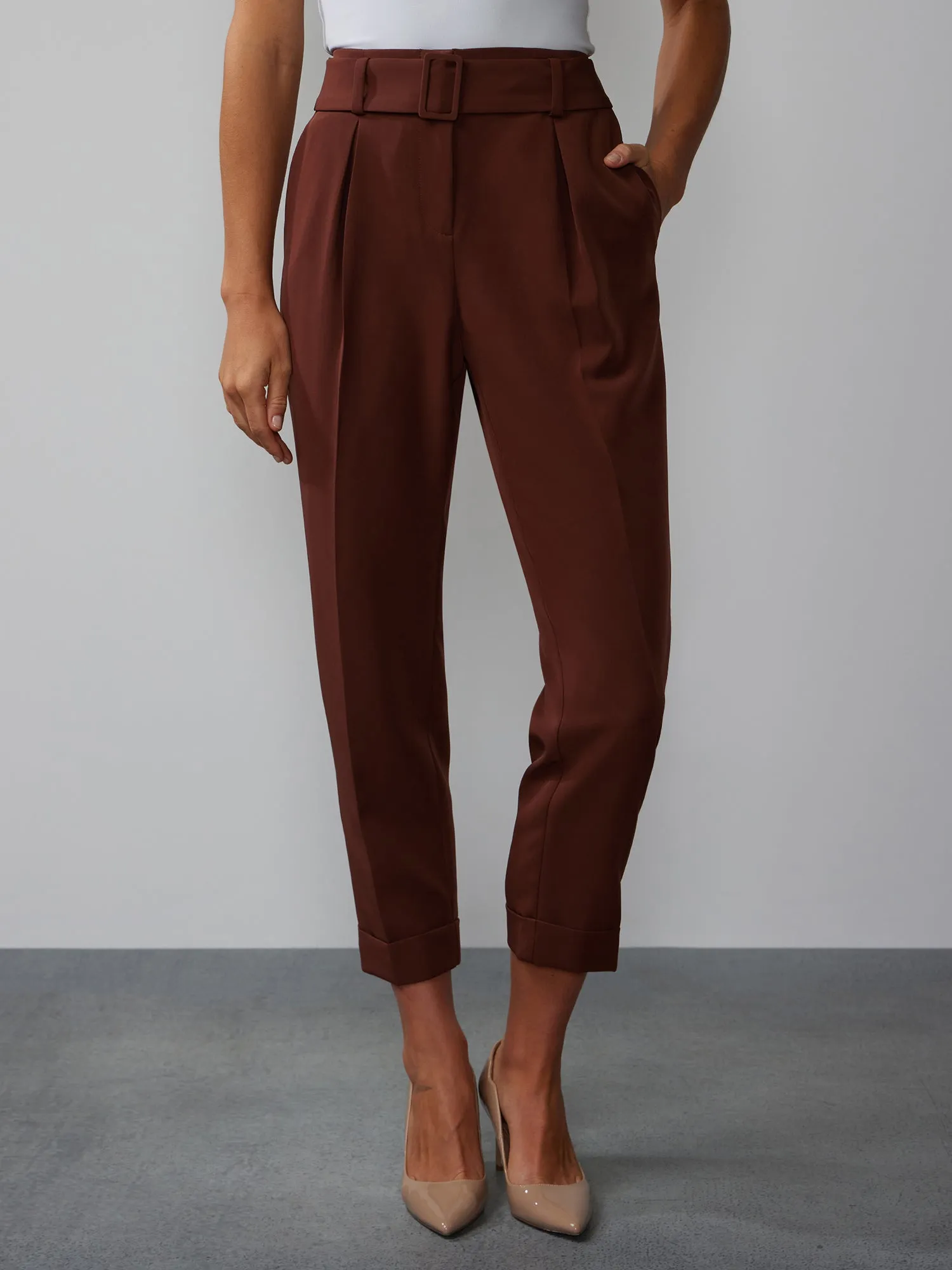 High Rise Pleated Cuff Pants