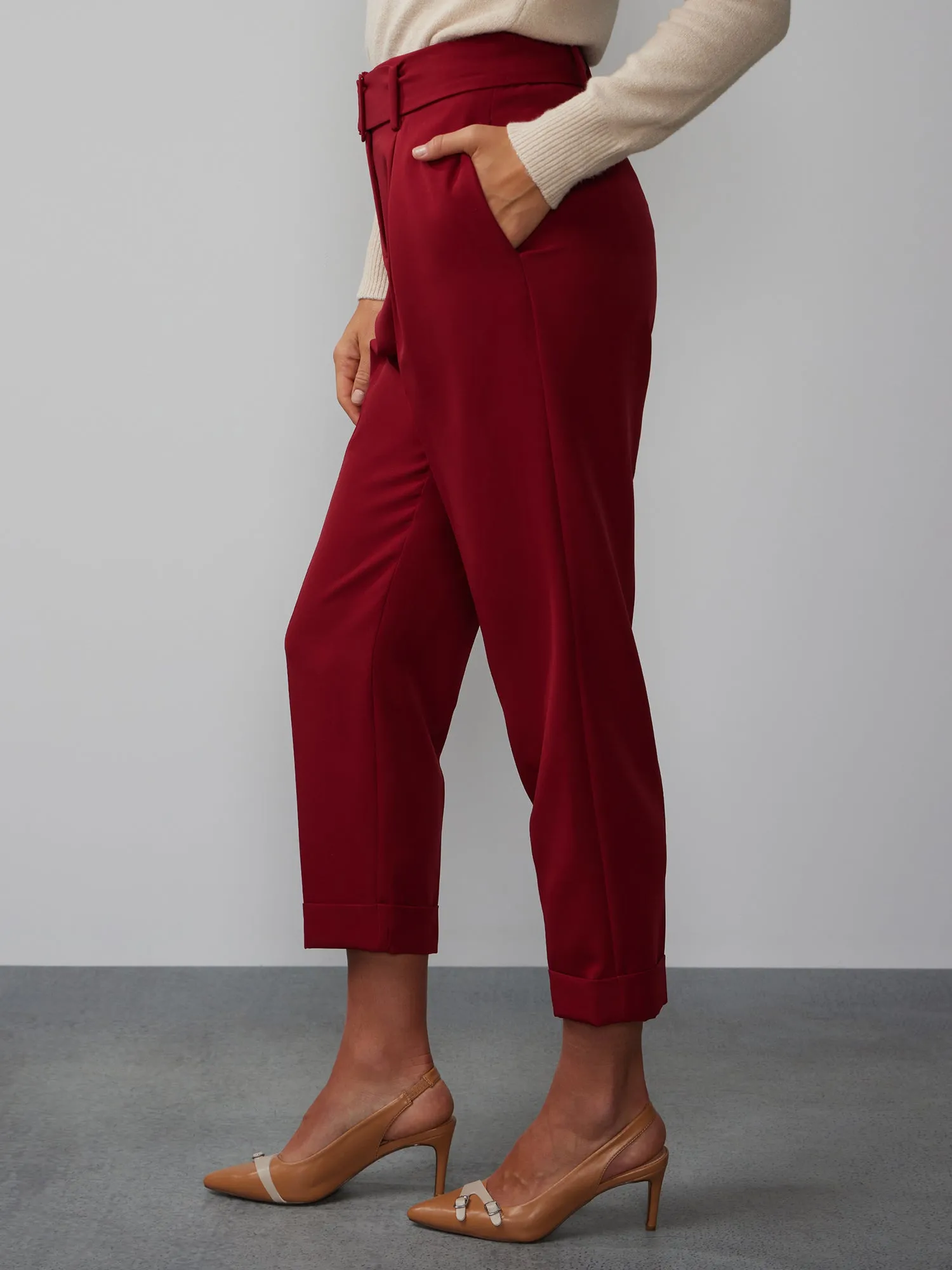 High Rise Pleated Cuff Pants