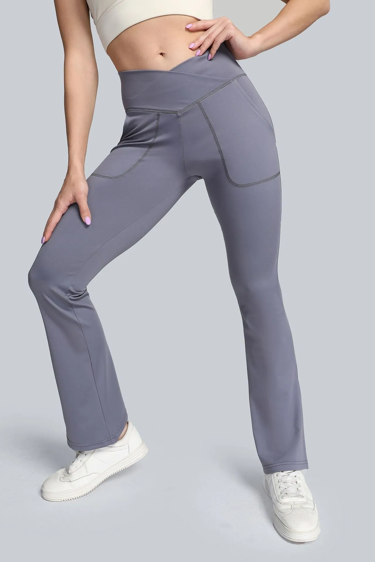 High Waist Crossover Bootcut Leggings