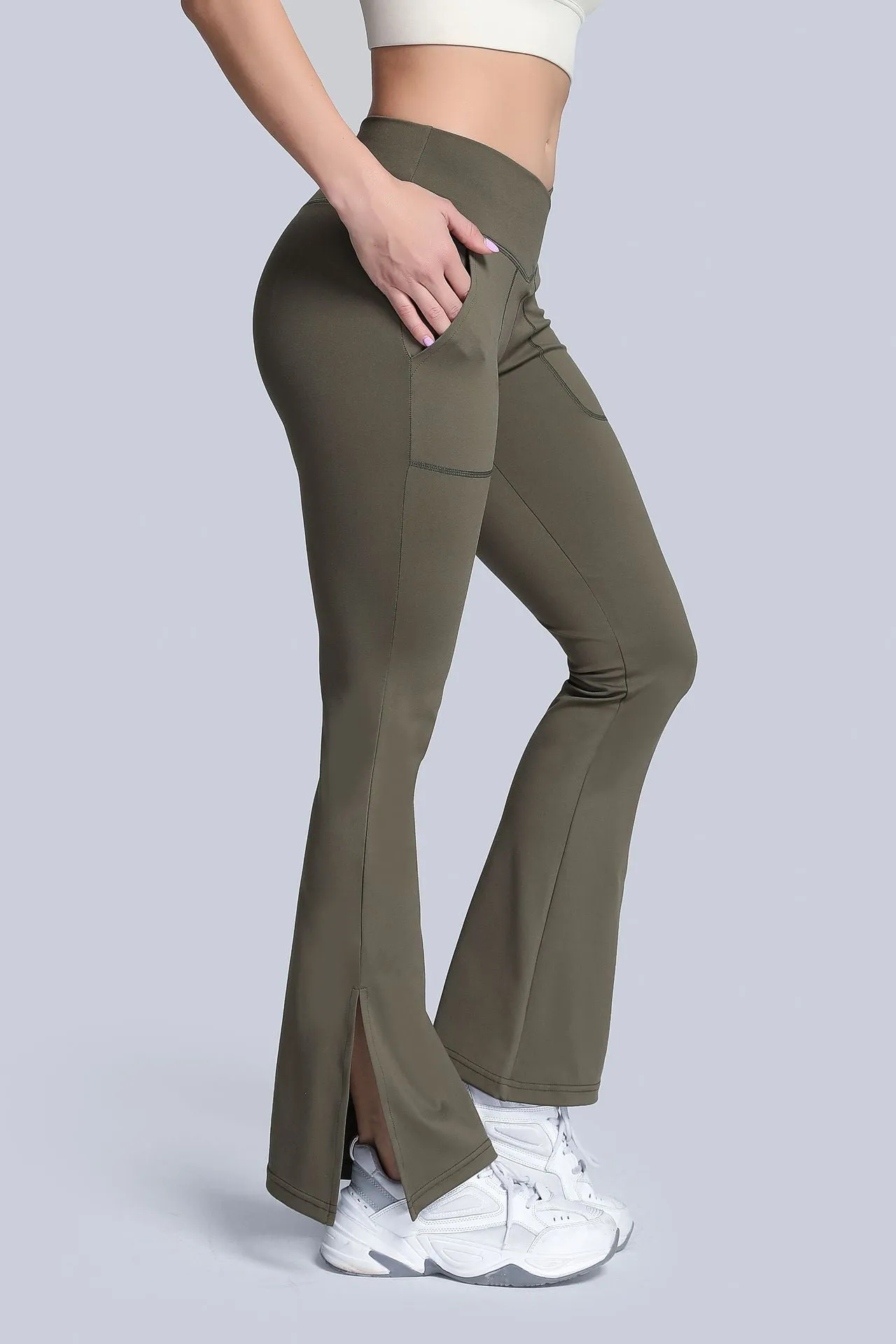 High Waist Crossover Bootcut Leggings