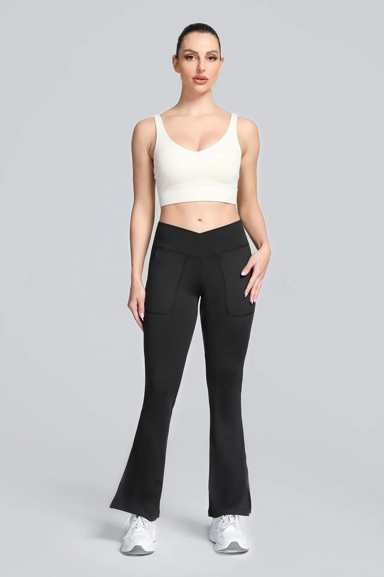 High Waist Crossover Bootcut Leggings