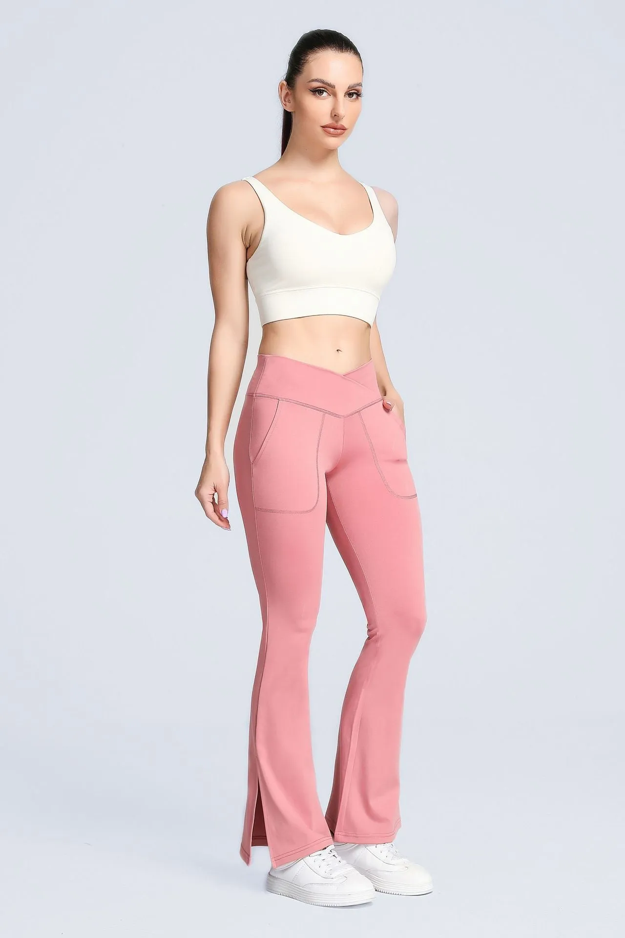 High Waist Crossover Bootcut Leggings