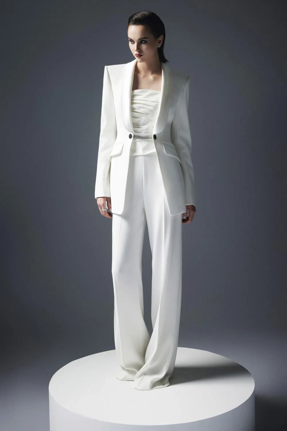 Iris Straight Ribbed Satin Crepe Floor Length Pants