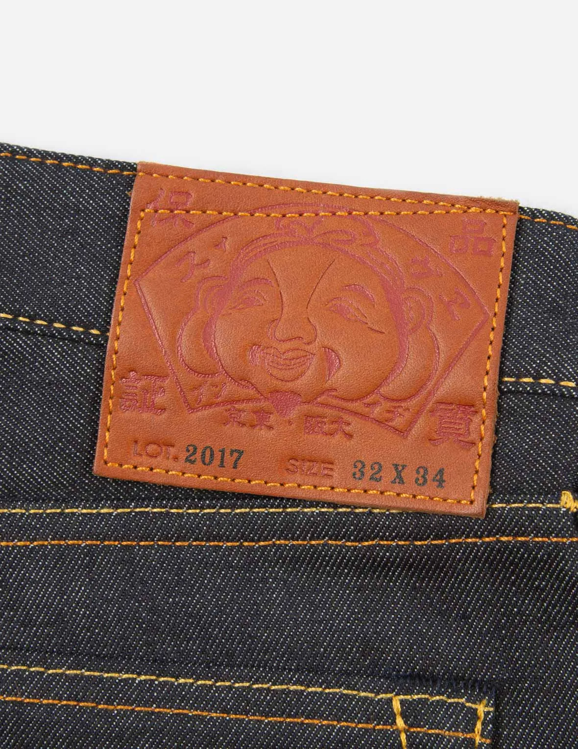 Japanese-pattern Kamon and Logo Embroidery Carrot-Fit Jeans #2017