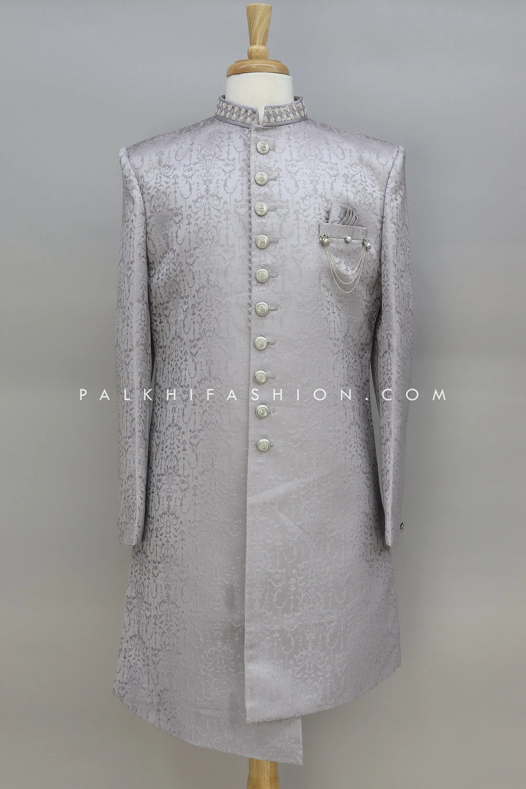 Light Lilac Indo-Western With Silk Embroidery