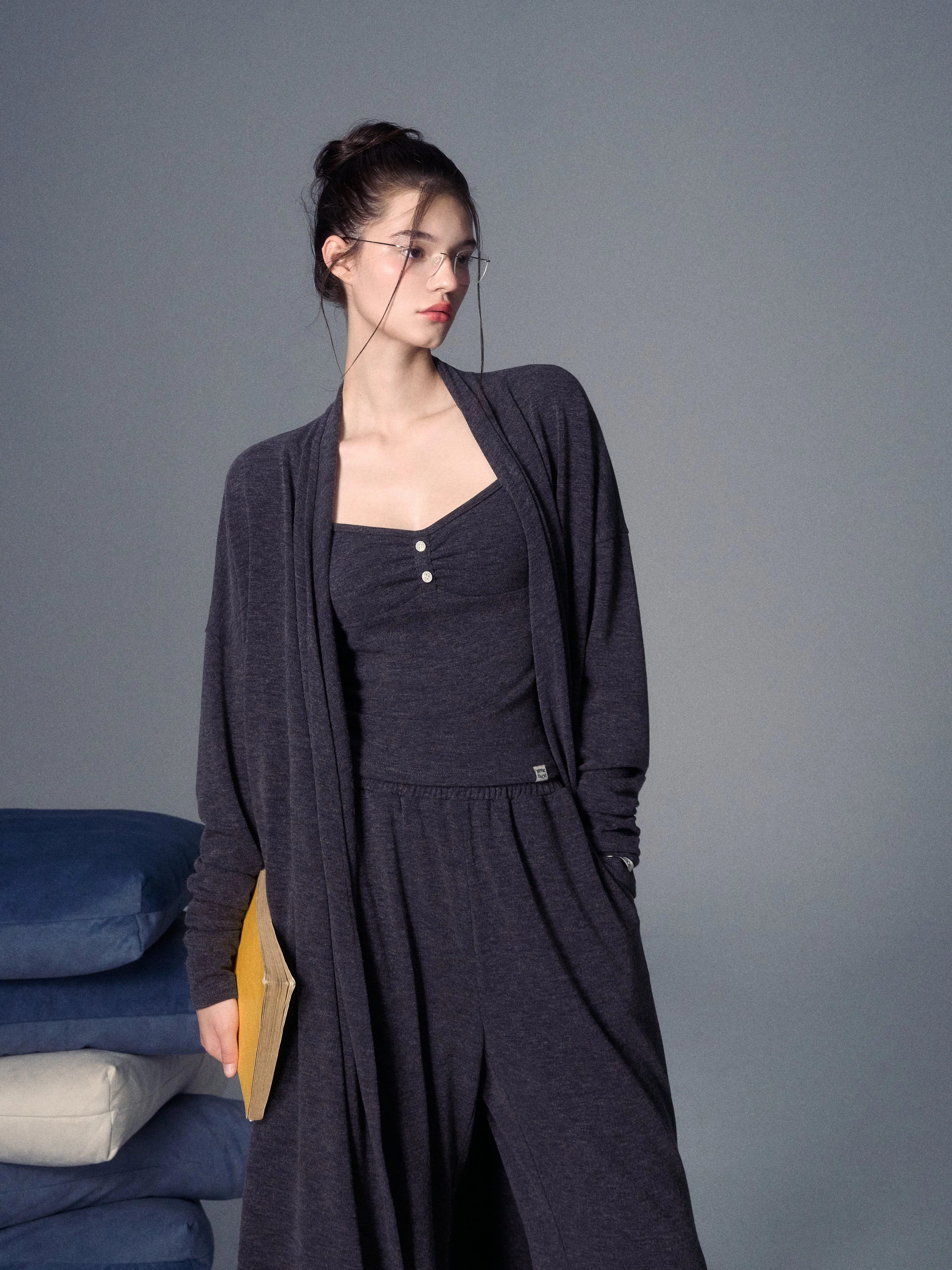 LLDC 'NEAT COLLECTION' Long Cardigan & Suspender Top & Pants Three-Piece Set [2COLOR]