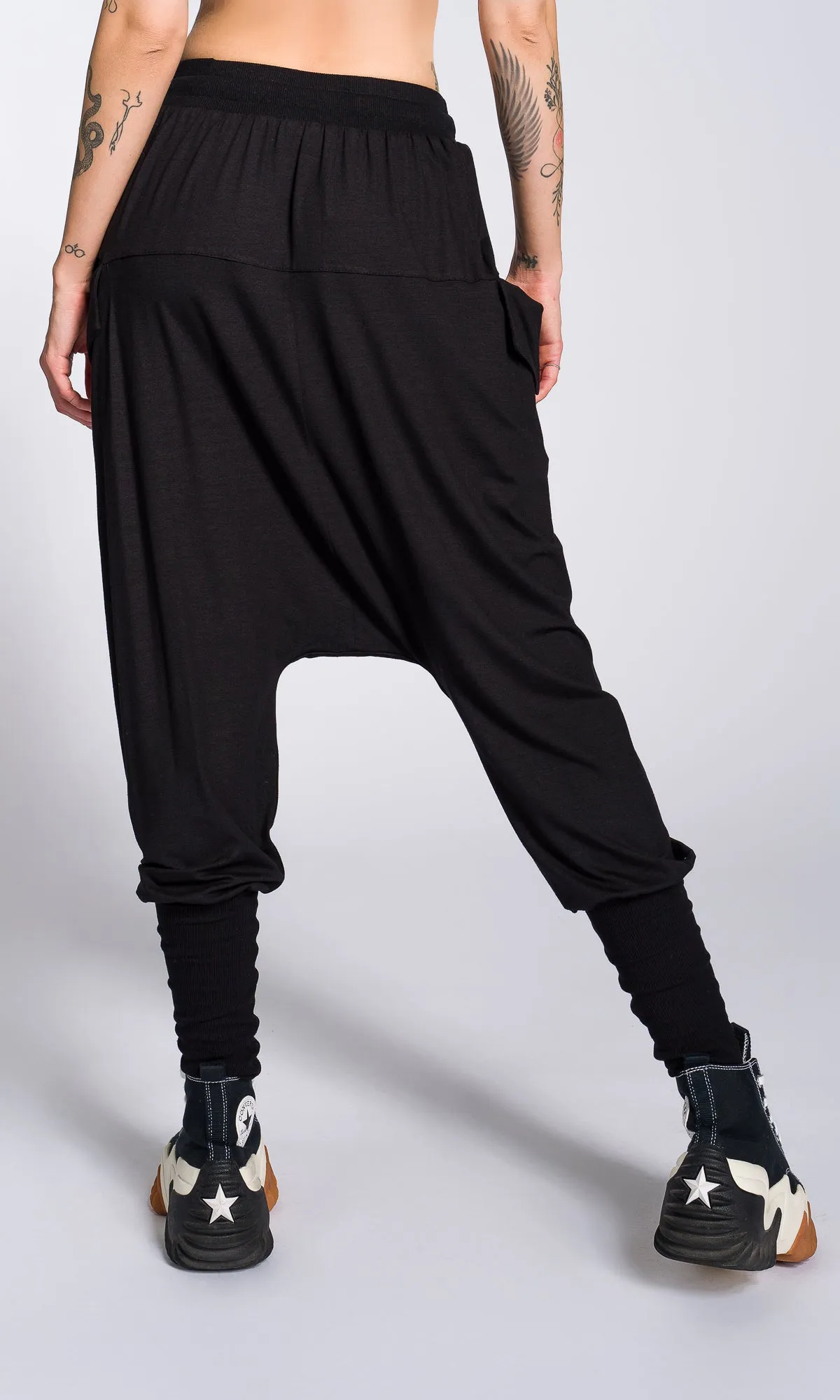 Loose Drop Crotch Pants with Ribbed Cuffs