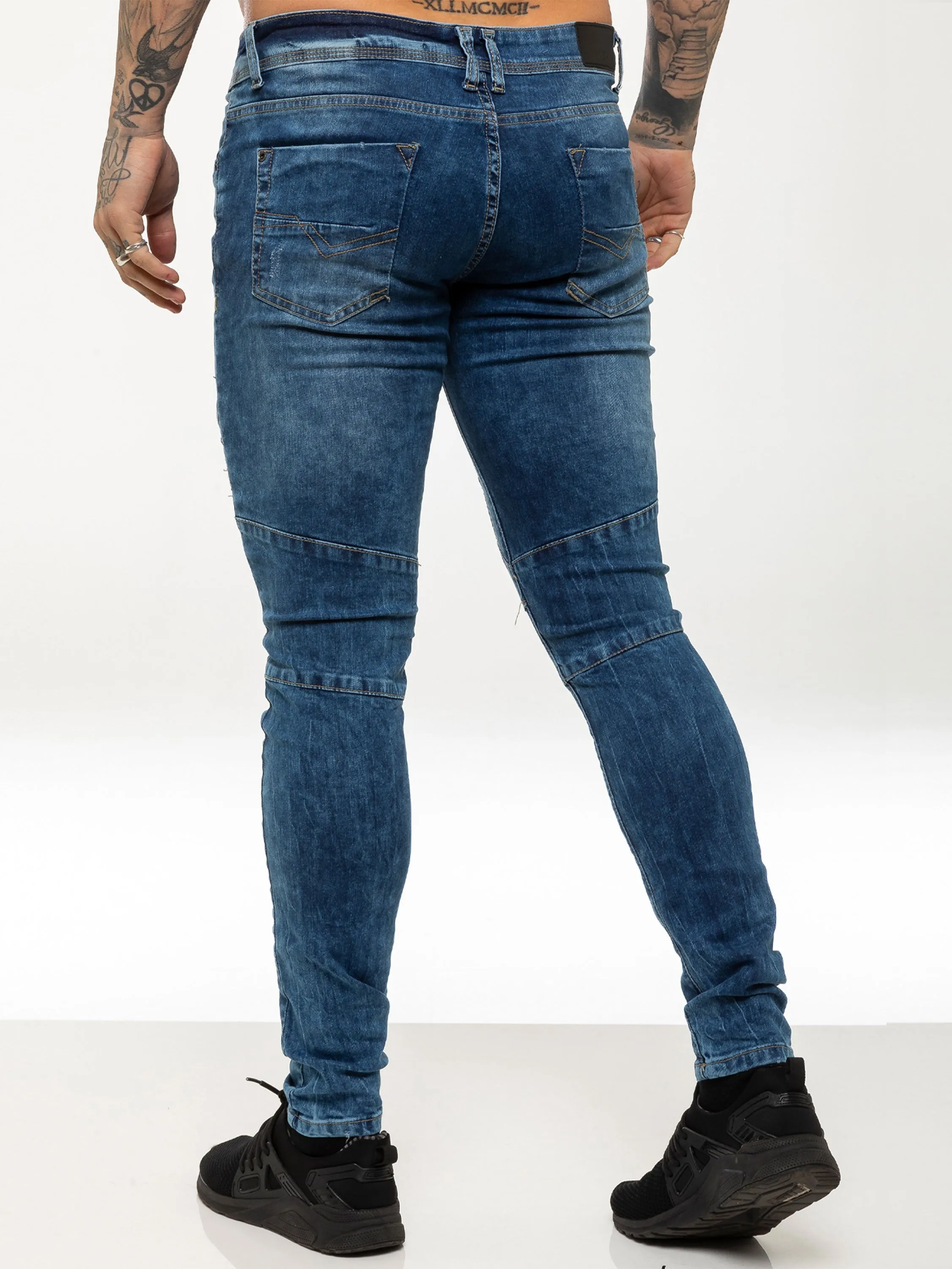 Mens Super Skinny Stretch Biker Denim Jeans | Enzo Designer Menswear