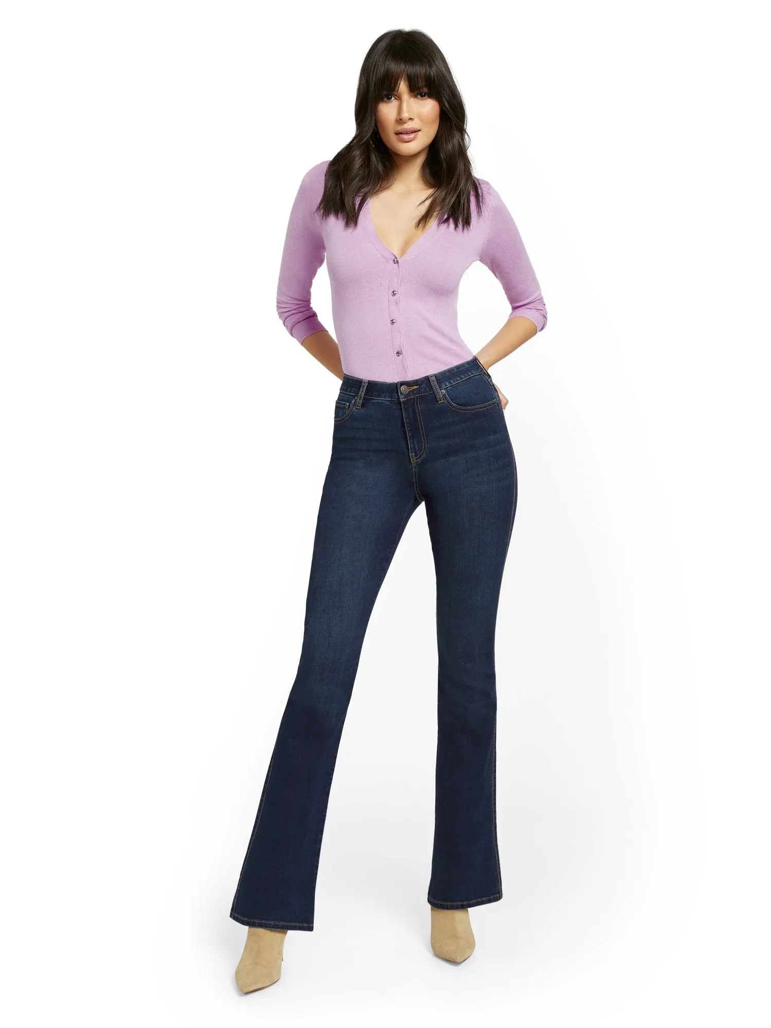 Petite High-Waisted Curvy Barely Bootcut Jeans - Moonlight Blue