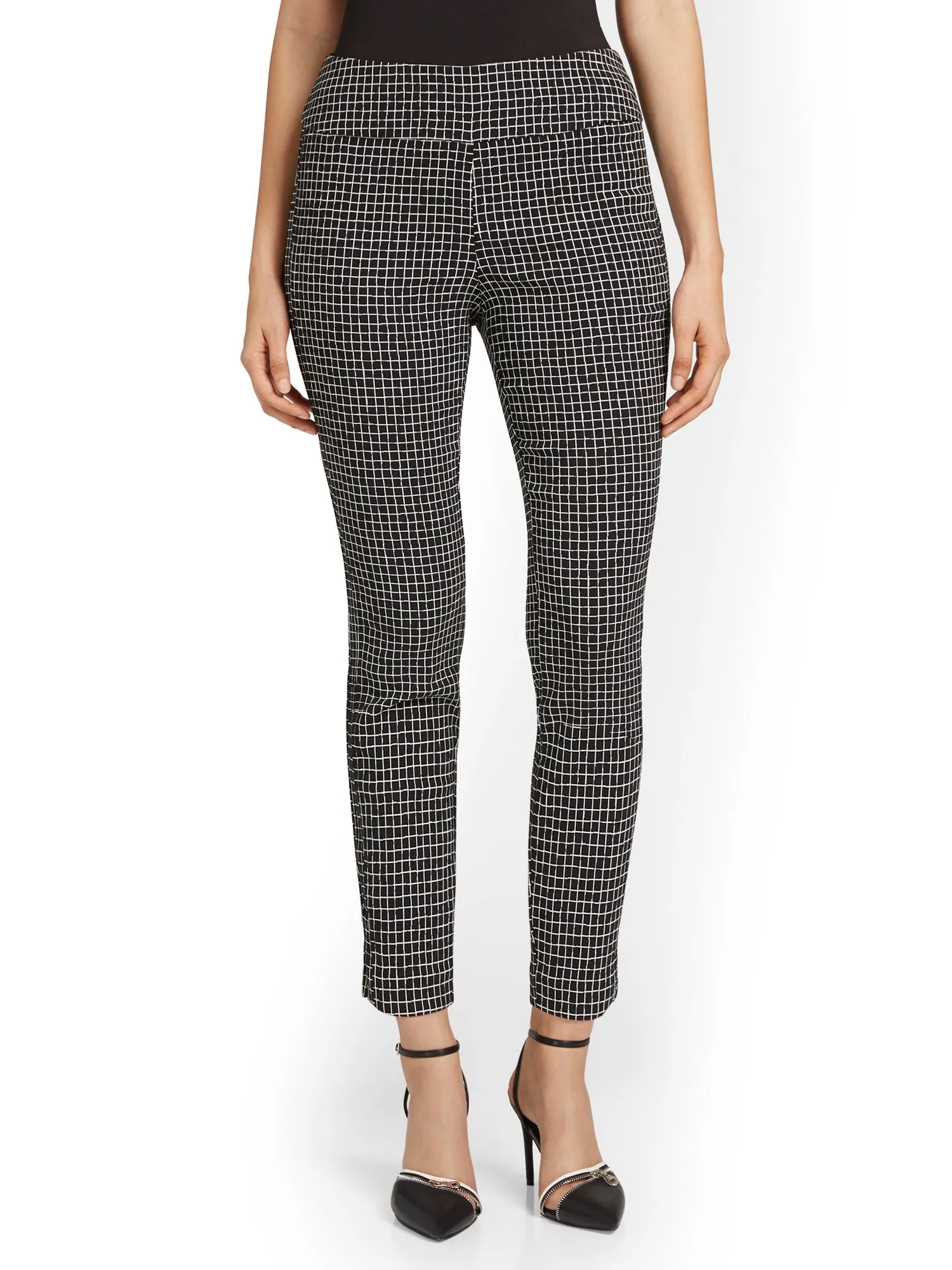 Petite Whitney High-Waisted Pull-On Slim-Leg Ankle Pant - Windowpane Print