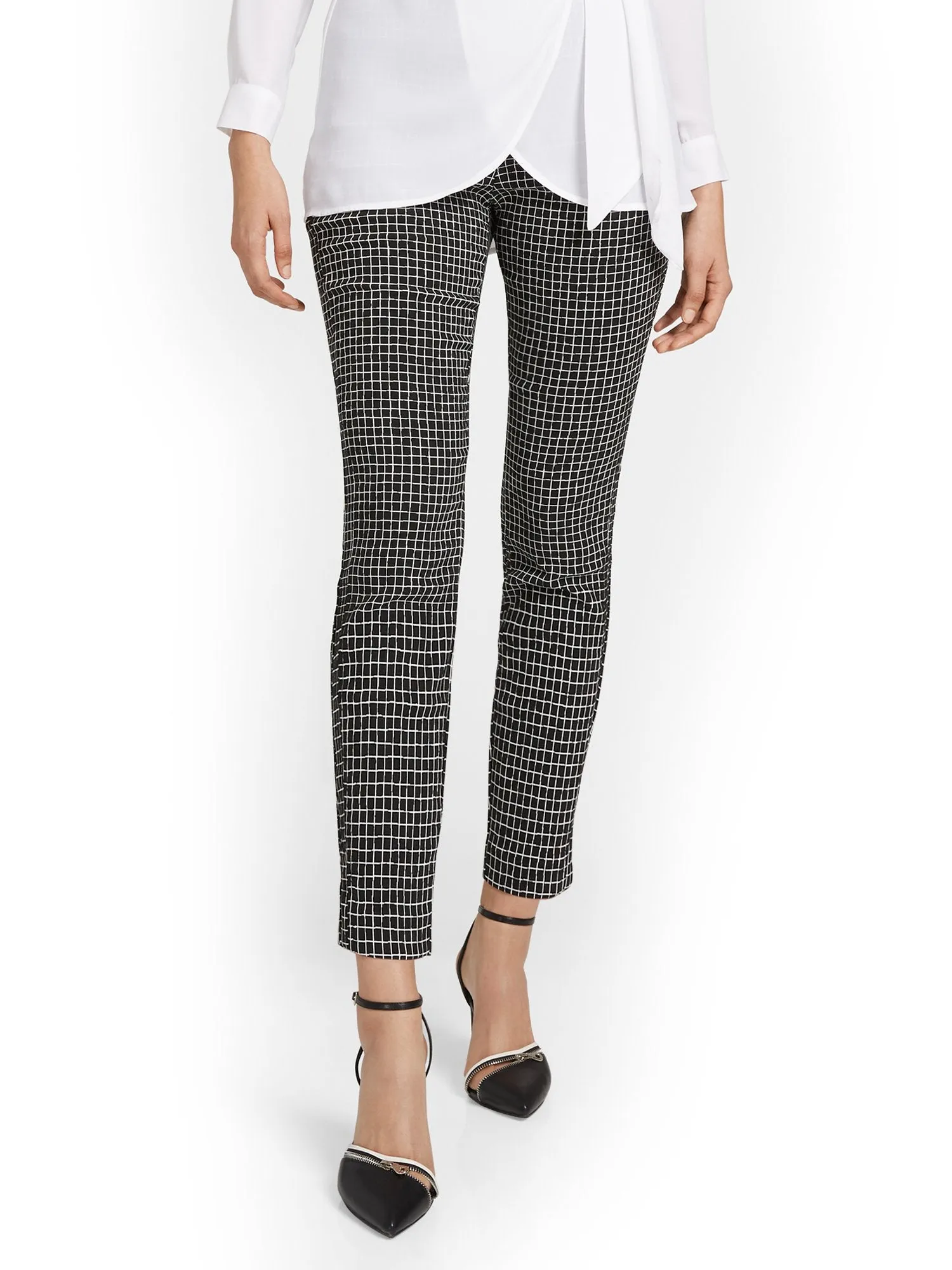 Petite Whitney High-Waisted Pull-On Slim-Leg Ankle Pant - Windowpane Print