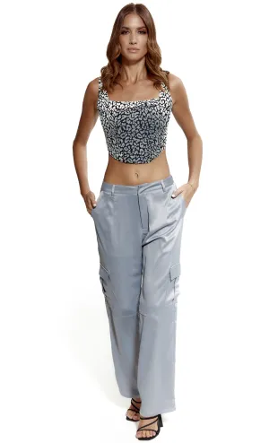 Silver Satin Cargo Trousers