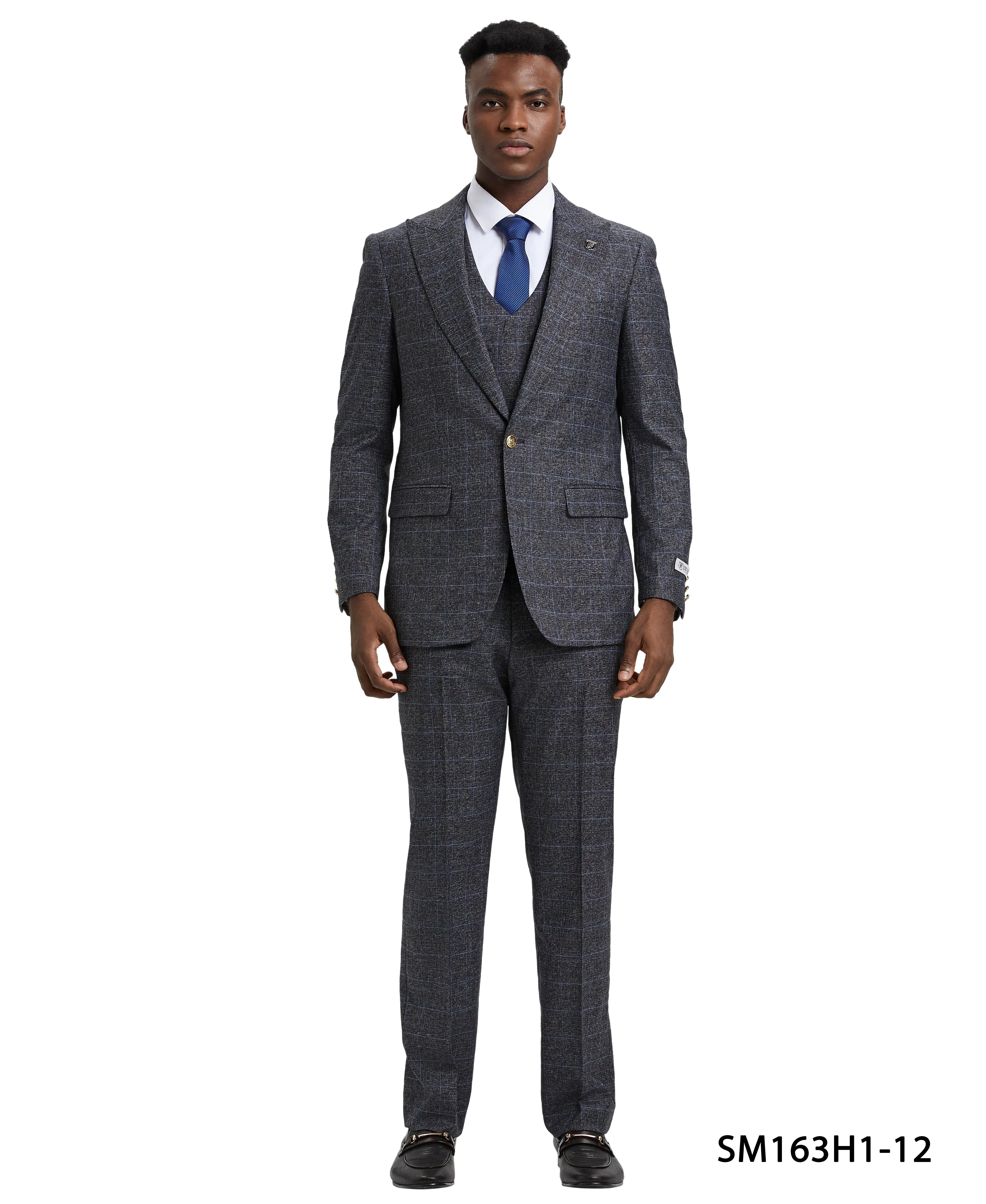 Stacy Adams Hybrid-Fit Vested Suit, Windowpane Charcoal