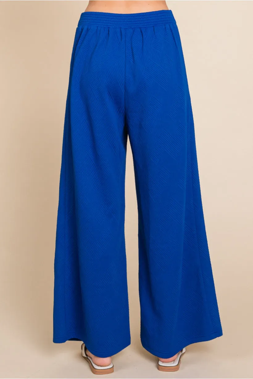 Textured Pants W/Waist-Band Back Stretch-Band SIDE POCKETS WIDE LEG