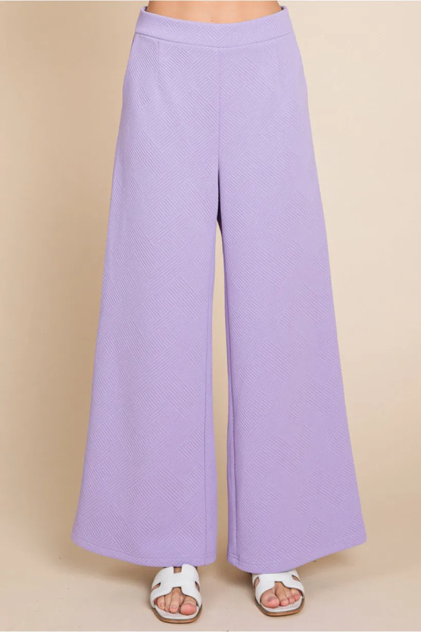 Textured Pants W/Waist-Band Back Stretch-Band SIDE POCKETS WIDE LEG