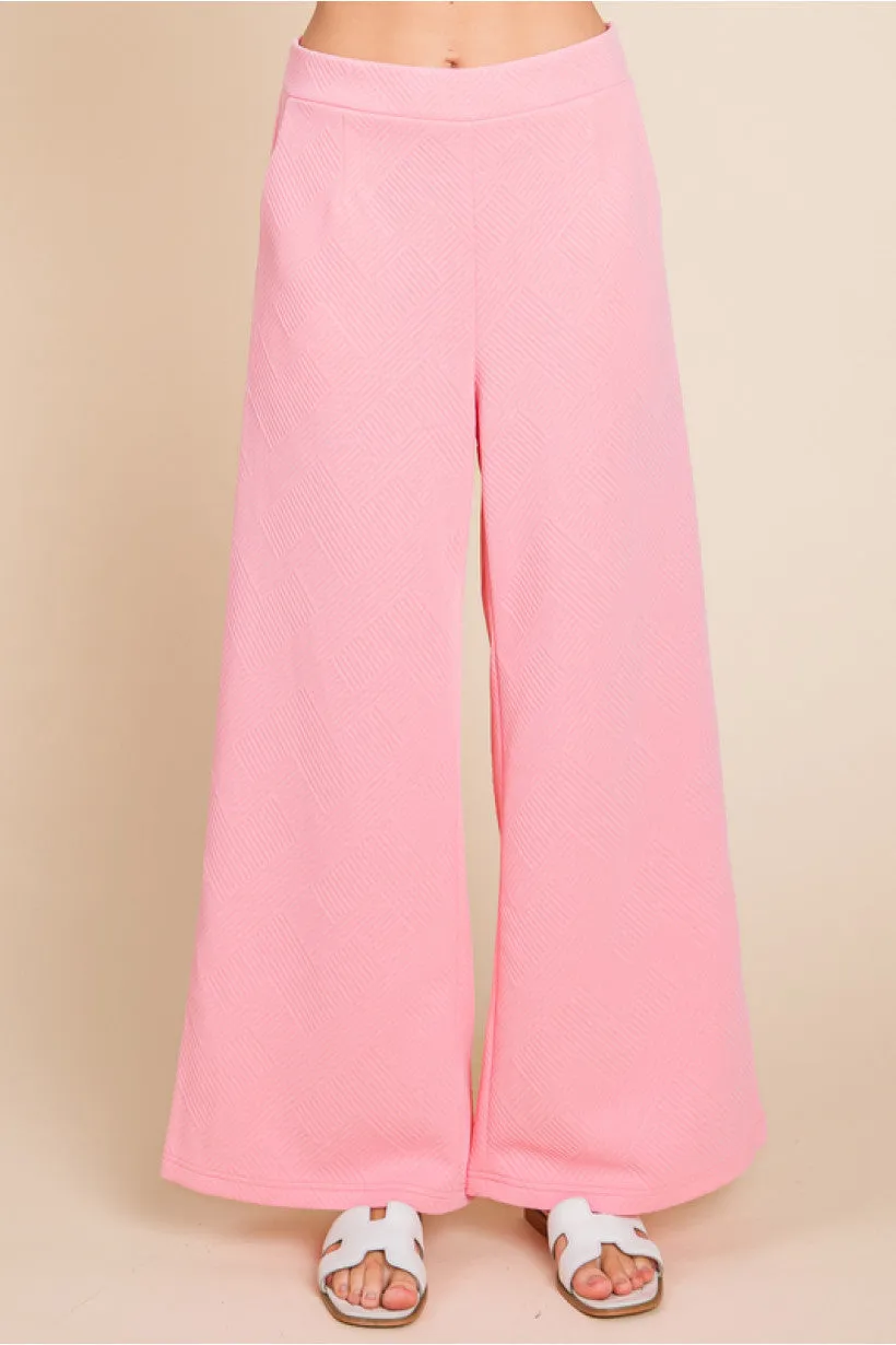 Textured Pants W/Waist-Band Back Stretch-Band SIDE POCKETS WIDE LEG