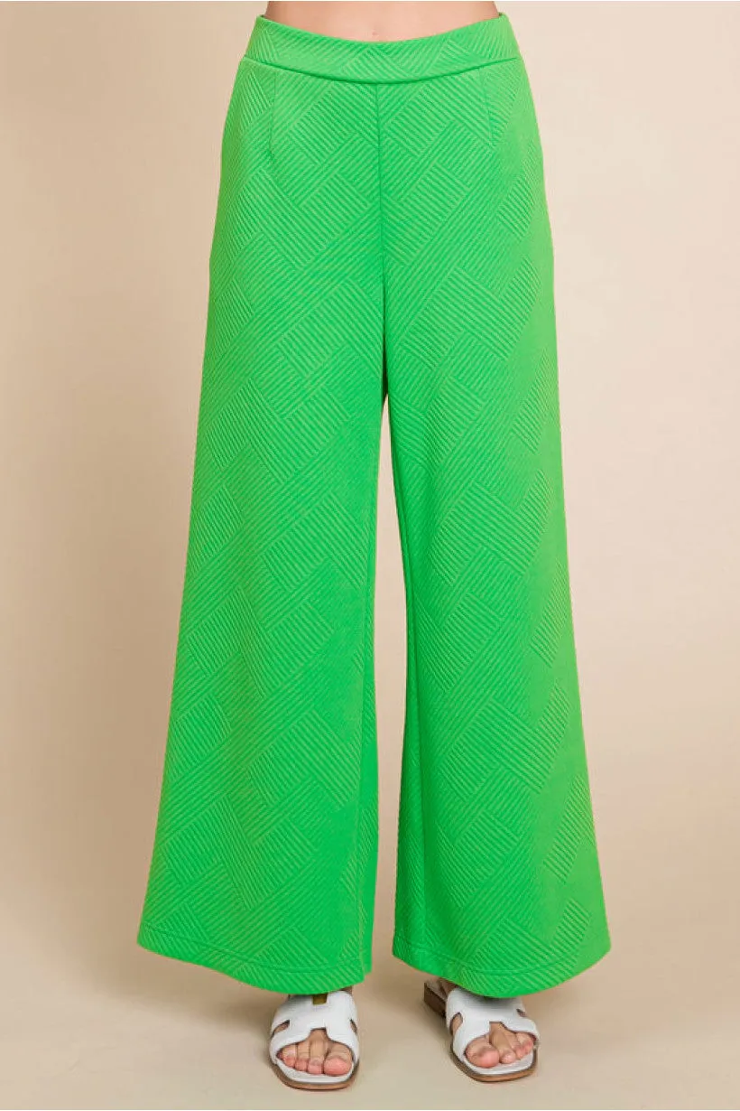 Textured Pants W/Waist-Band Back Stretch-Band SIDE POCKETS WIDE LEG